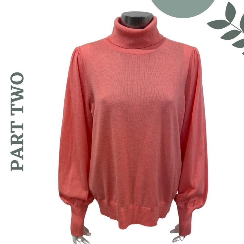 Part Two Elegant Balloon Sleeve Turtleneck Lightweight Wool Sweater Size XL